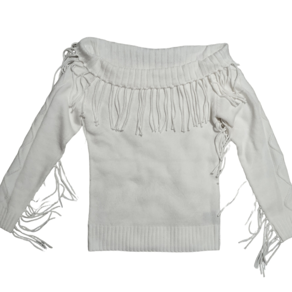 Off the Shoulder Fringe Sweater Size 1 Plus Size NWOT - Picture 2 of 8